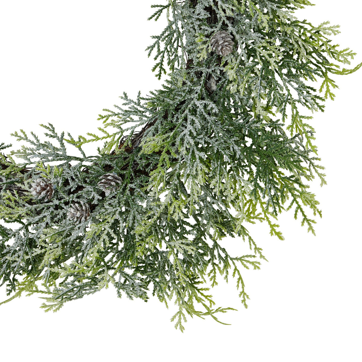 Artificial Frosted Pine Wreath with Pinecones, alternative angle
