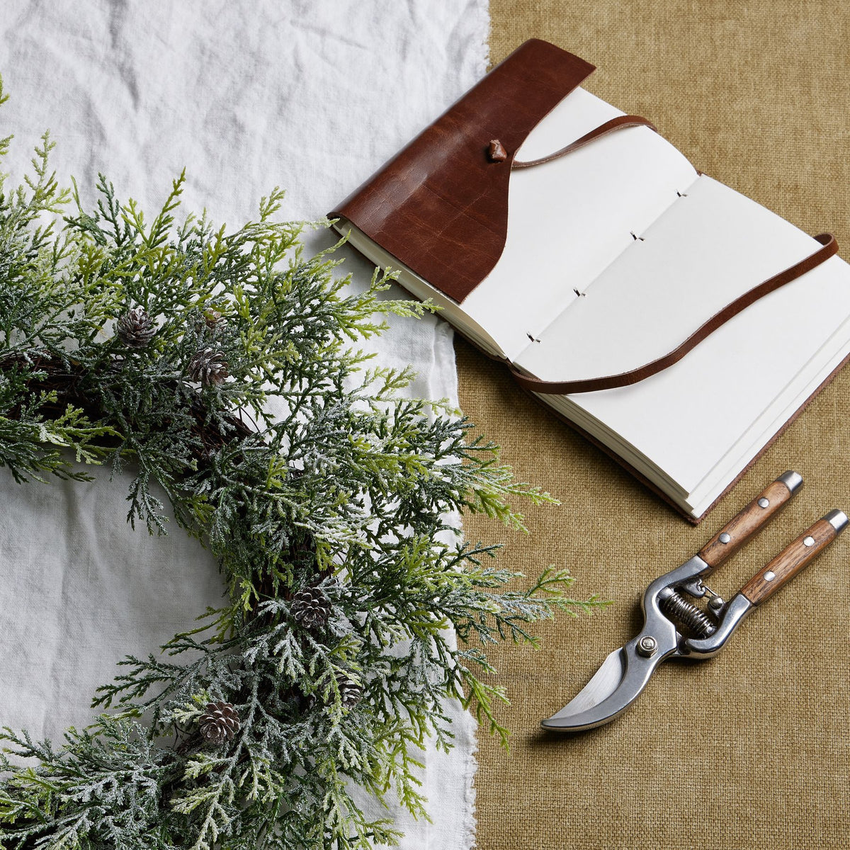 Artificial Frosted Pine Wreath with Pinecones, further view