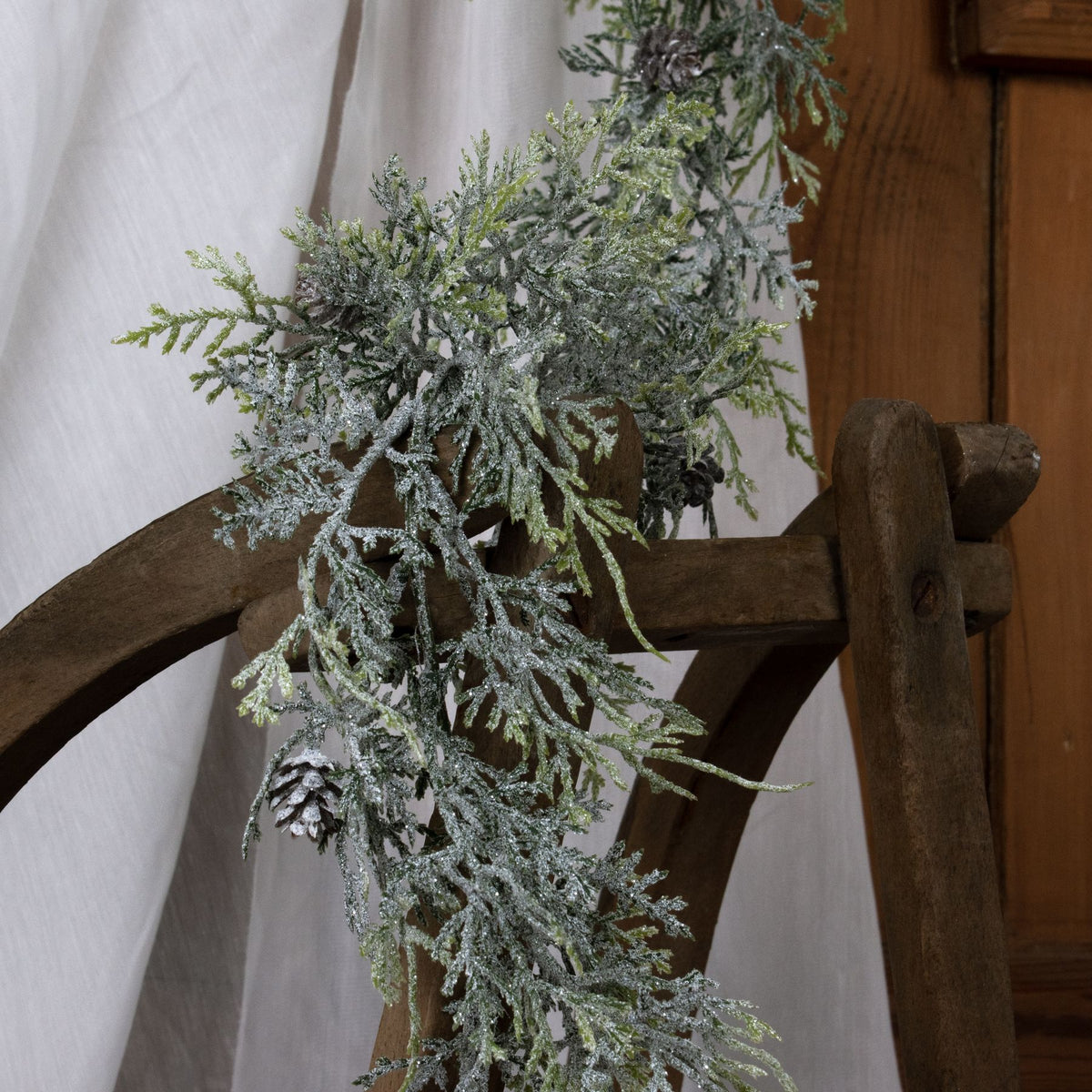 Artificial Frosted Pine Garland with Pinecones, further view