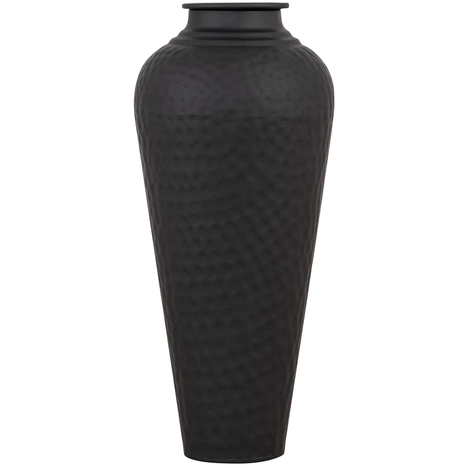 Matt Black Hammered Vase With Lid — detail close-up black metal