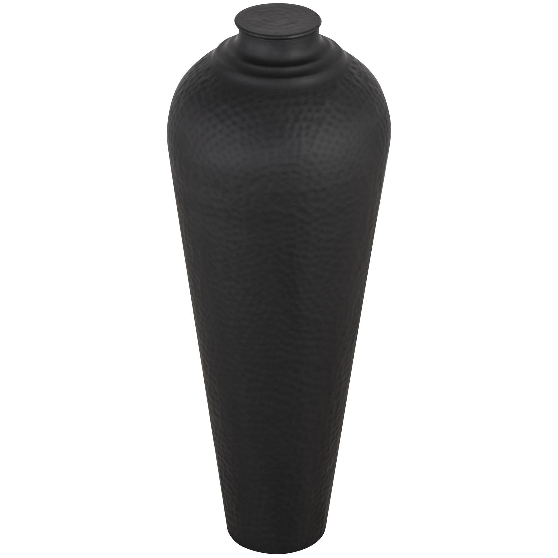 Matt Black Medium Hammered Vase With Lid — side view black metal