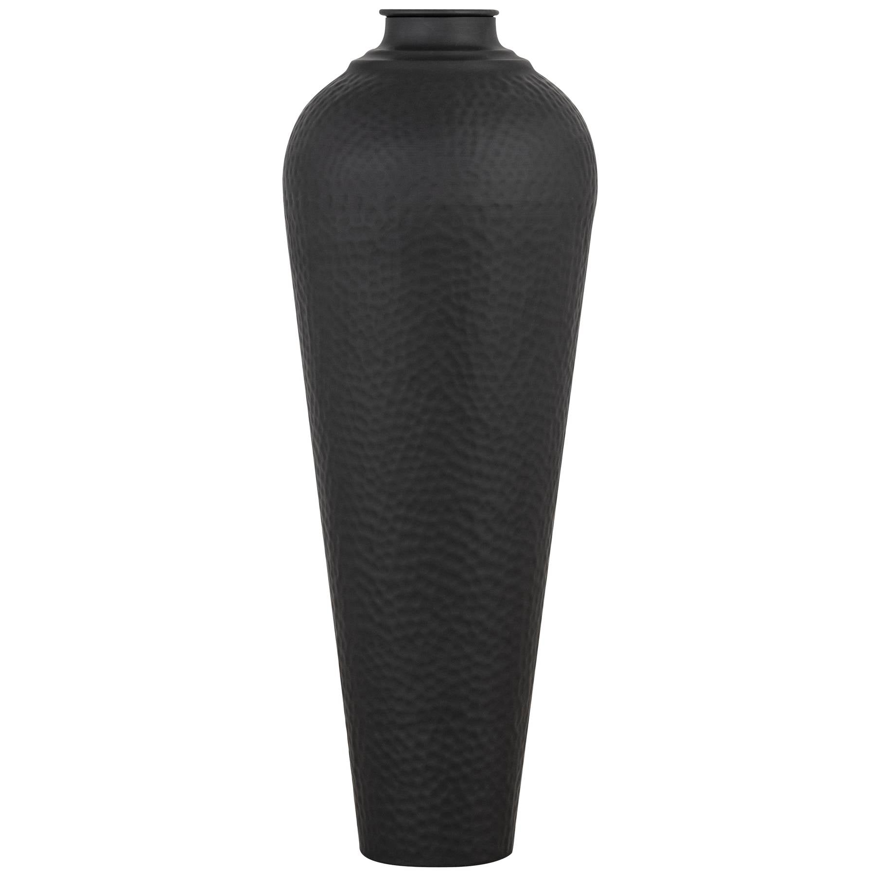 Matt Black Medium Hammered Vase With Lid — detail close-up black metal