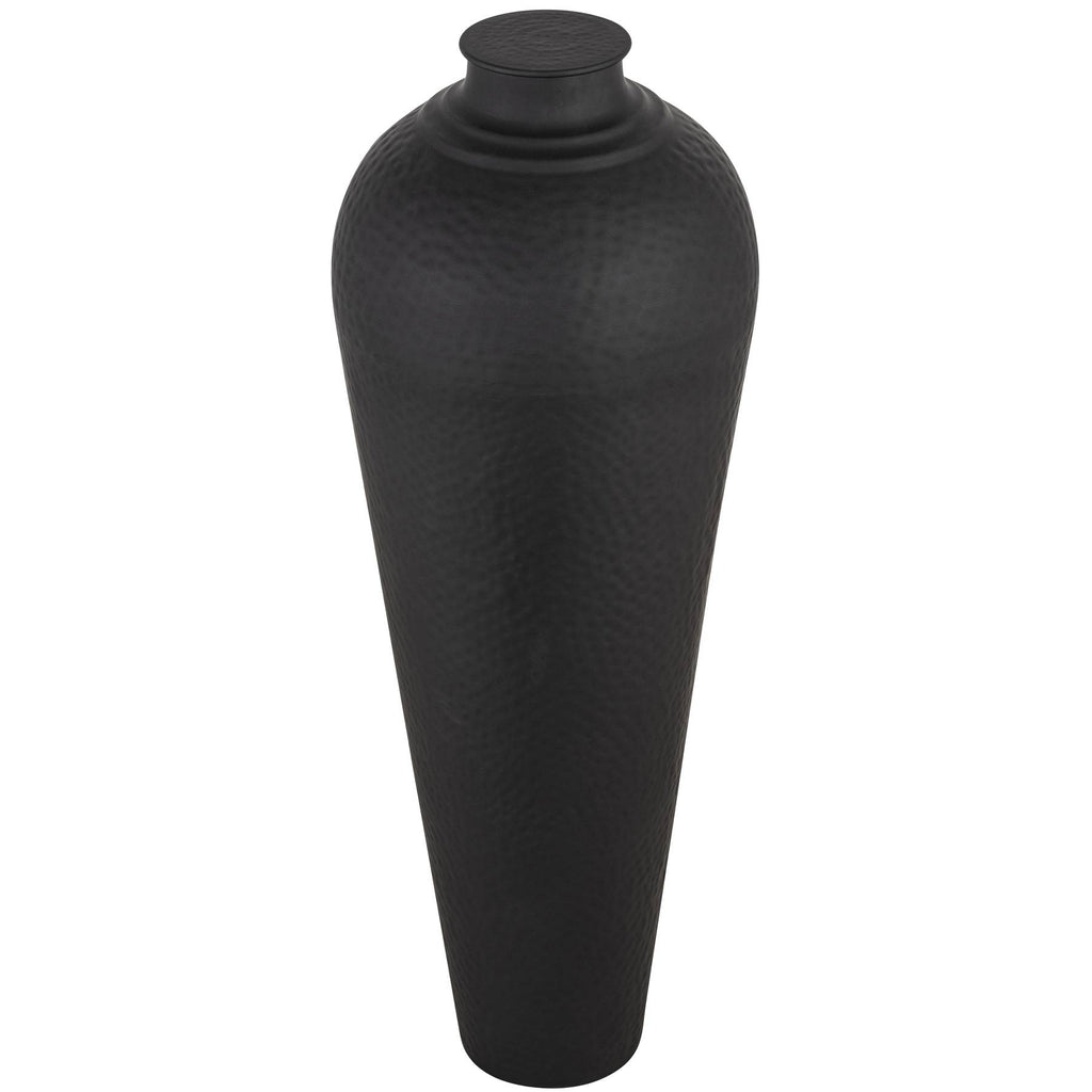 Matt Black Large Hammered Vase With Lid — side view black metal