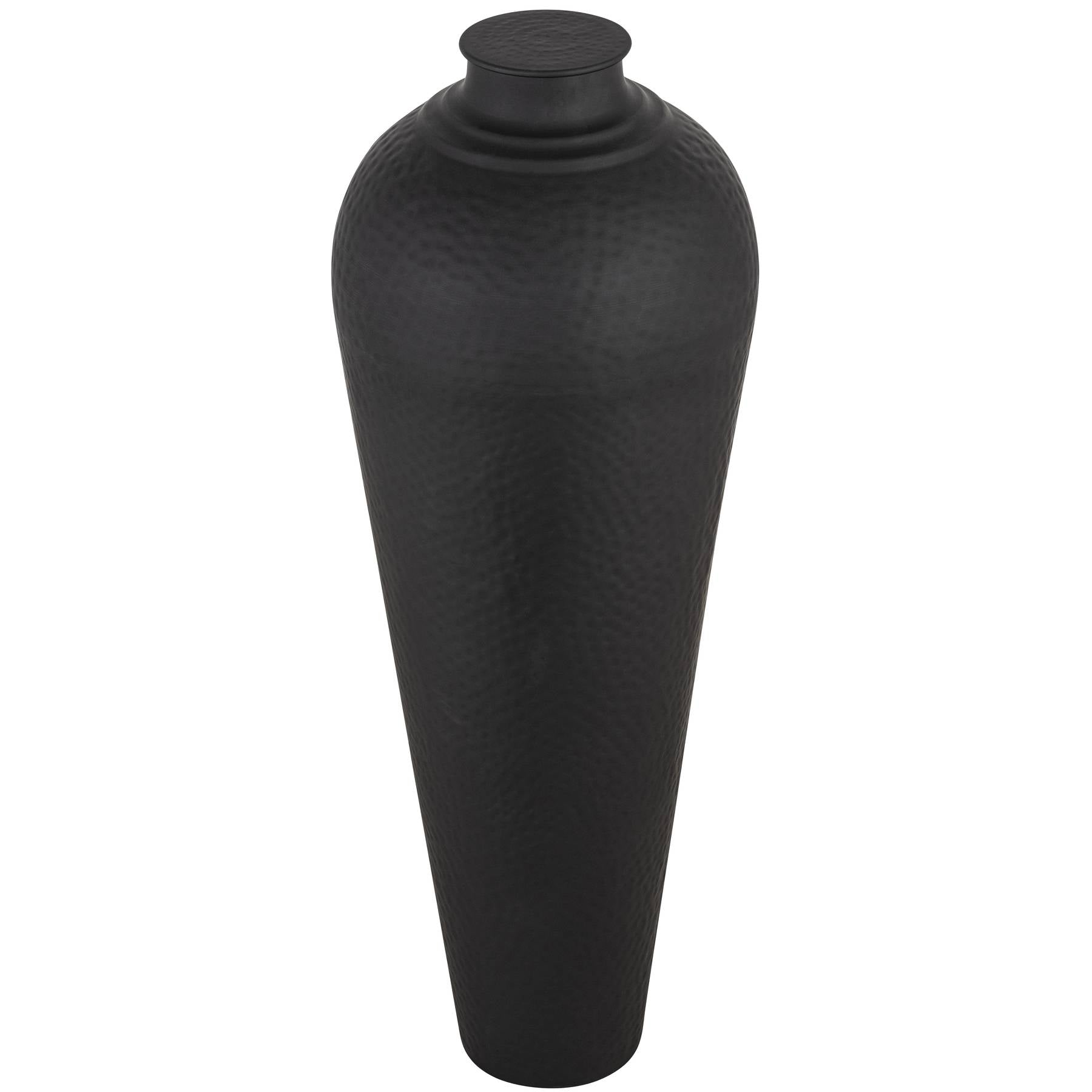 Matt Black Large Hammered Vase With Lid — side view black metal