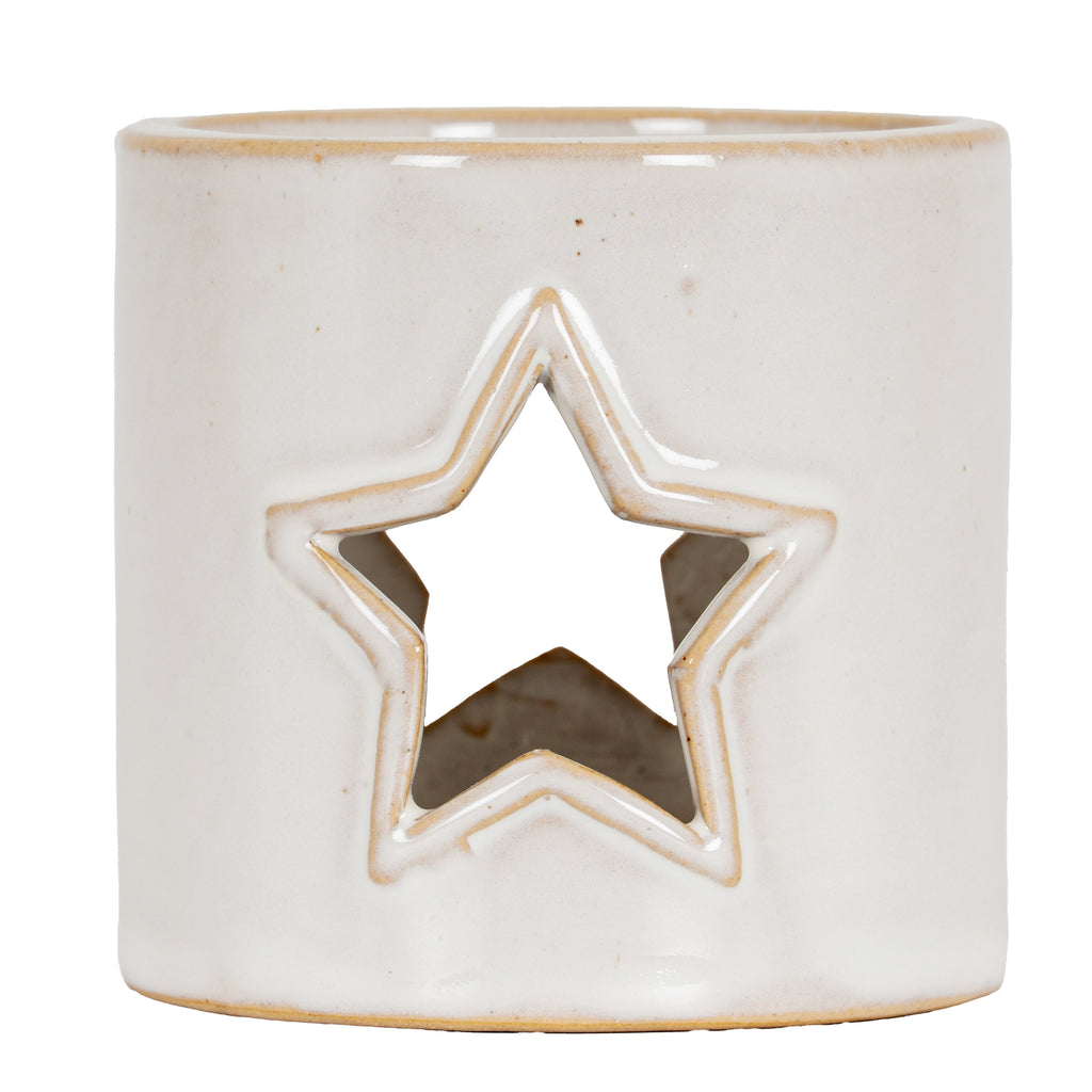 White Ceramic Star Cut-Out Tealight Holder, detail close-up