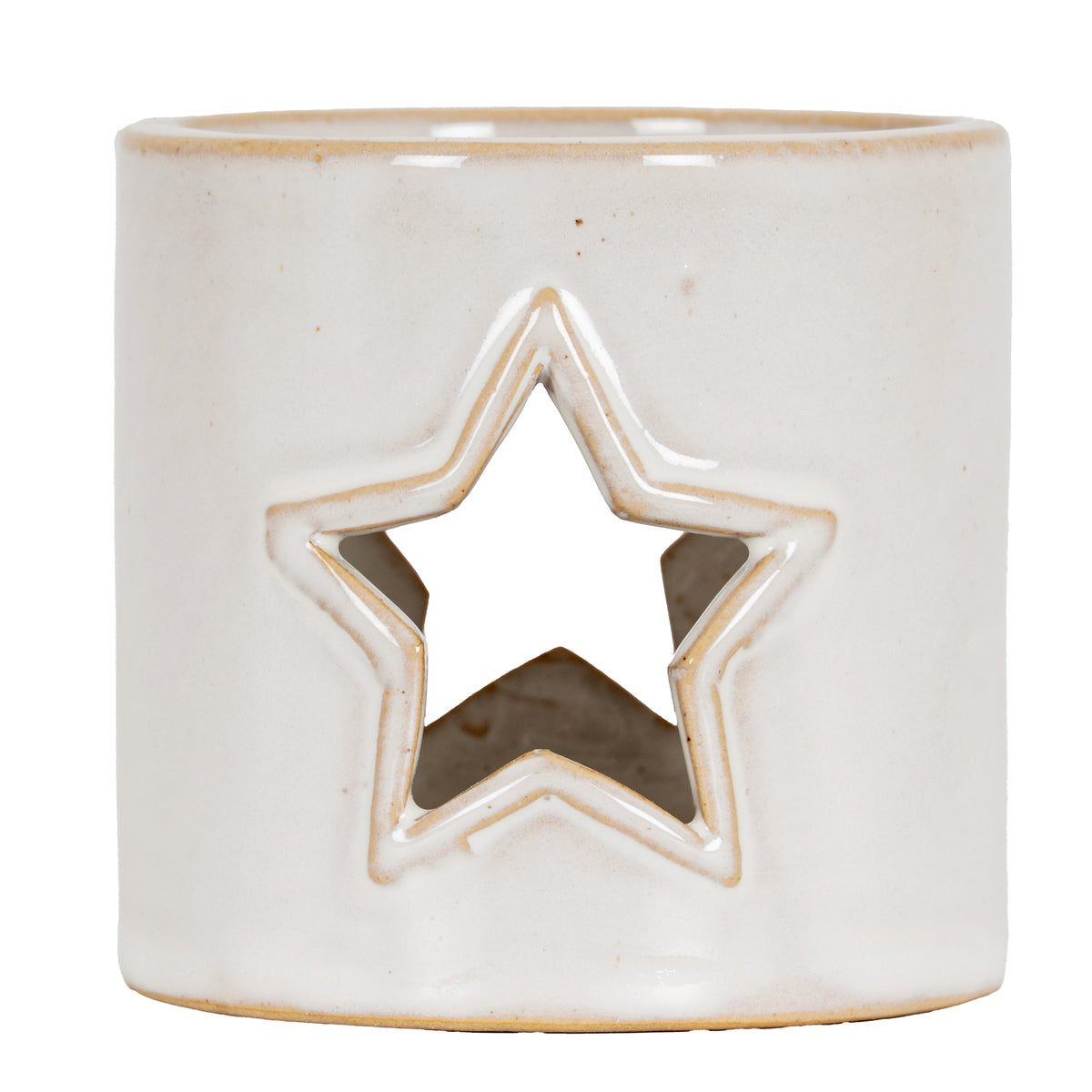 White Ceramic Star Cut-Out Tealight Holder, detail close-up