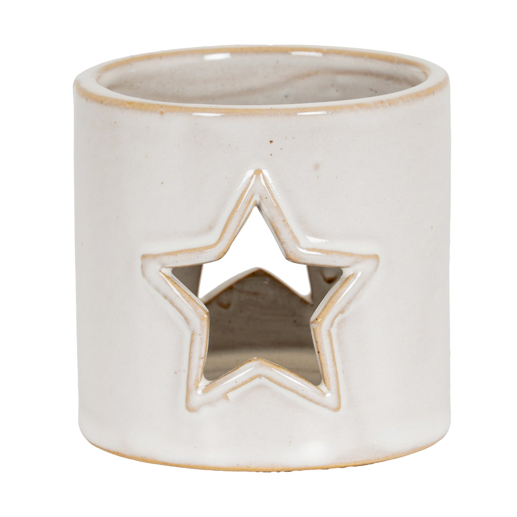 White Ceramic Star Cut-Out Tealight Holder, main product view