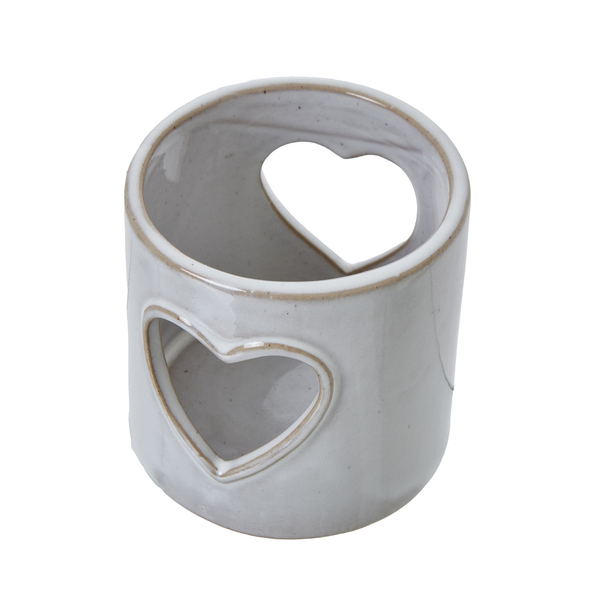 White Ceramic Heart Cut-Out Tealight Holder, alternative angle