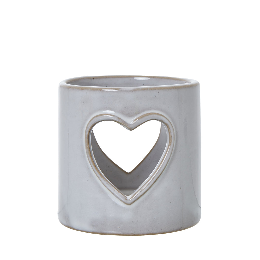 White Ceramic Heart Cut-Out Tealight Holder, main product view