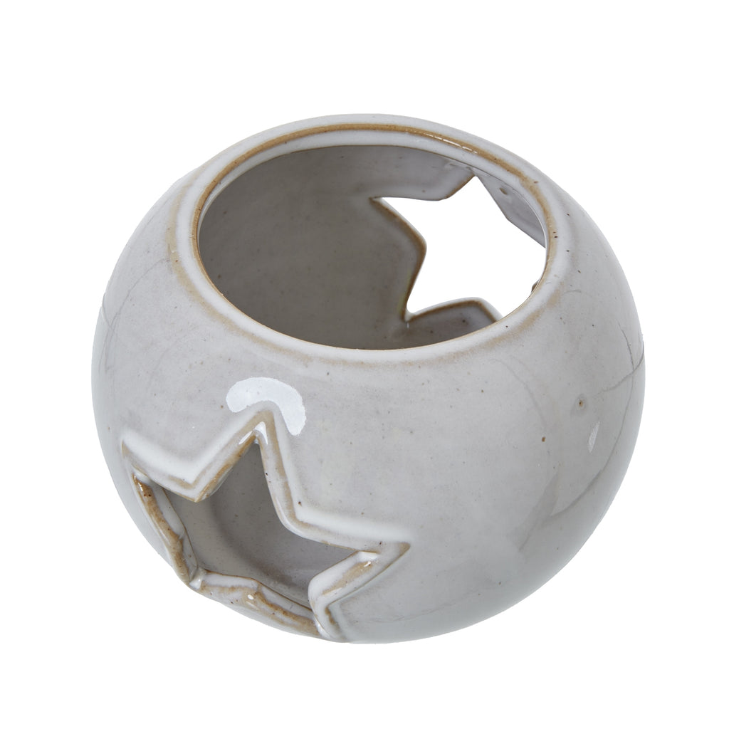 White Ceramic Star Cut-Out Round Tealight Holder, alternative angle
