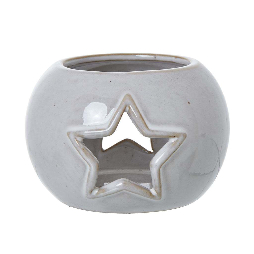 White Ceramic Star Cut-Out Round Tealight Holder, main product view