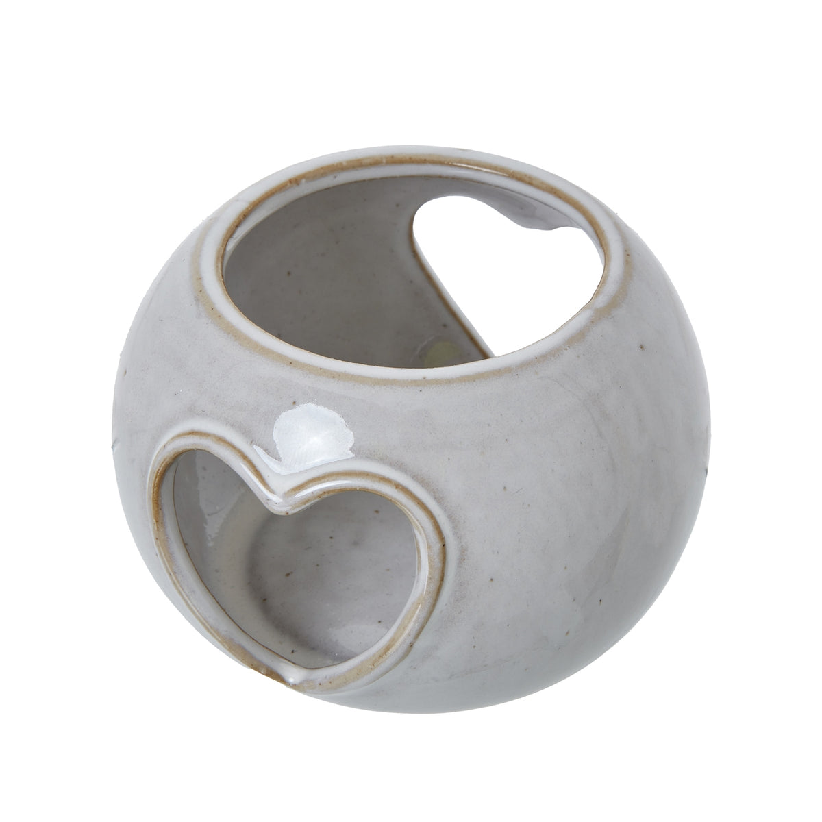 White Ceramic Heart Cut-Out Round Tealight Holder, alternative angle