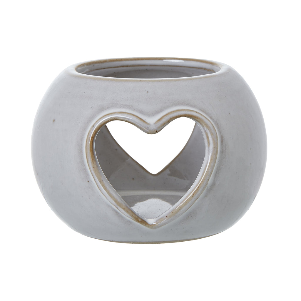 White Ceramic Heart Cut-Out Round Tealight Holder, main product view