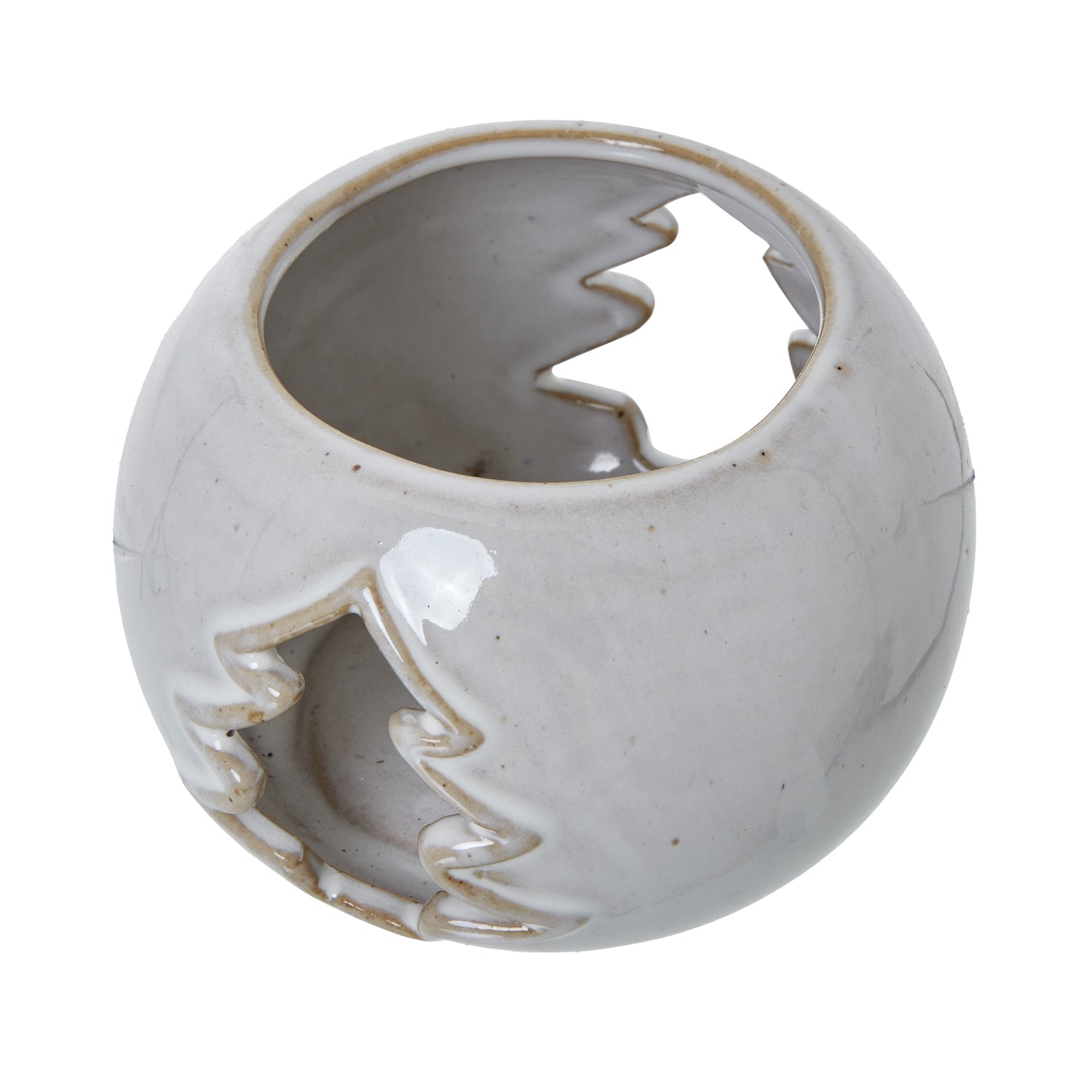 White Ceramic Tree Cut-Out Round Tealight Holder — side view white ceramic