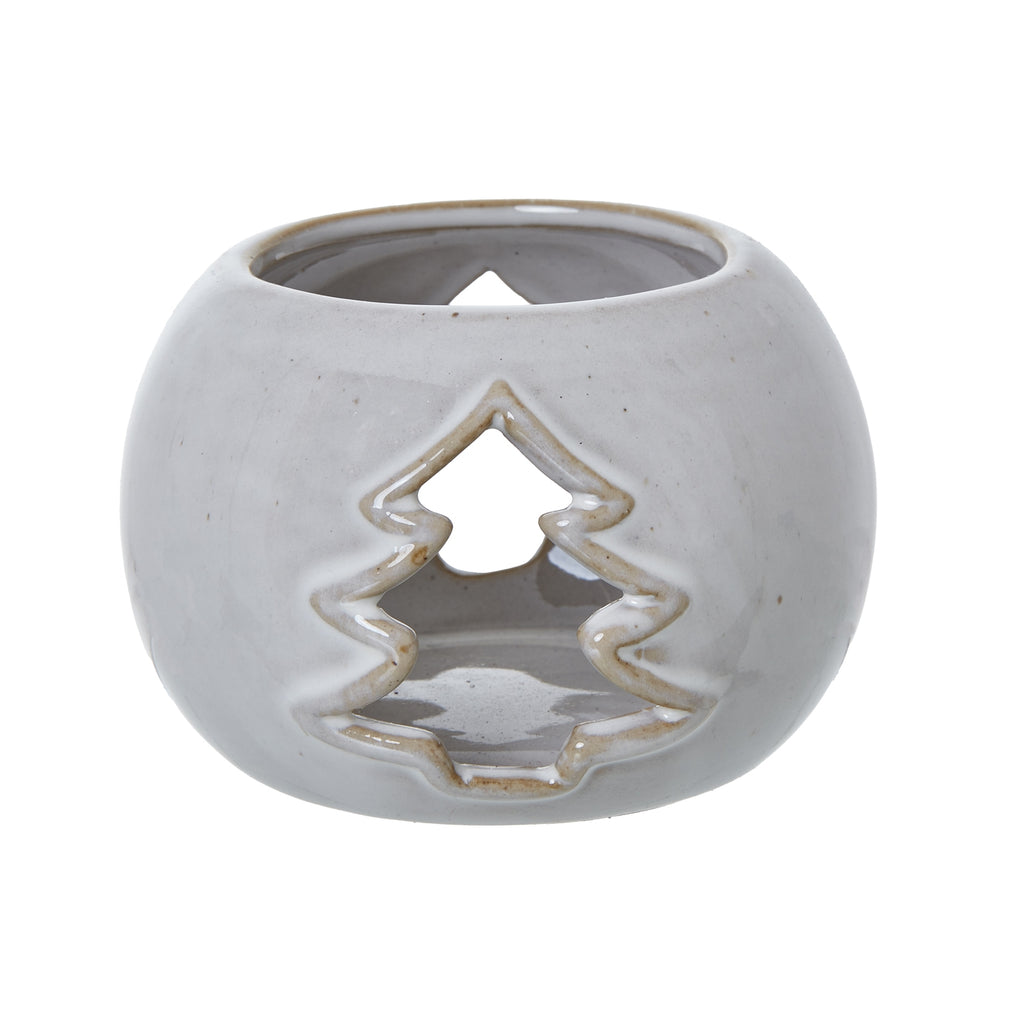 White Ceramic Tree Cut-Out Round Tealight Holder — main product view