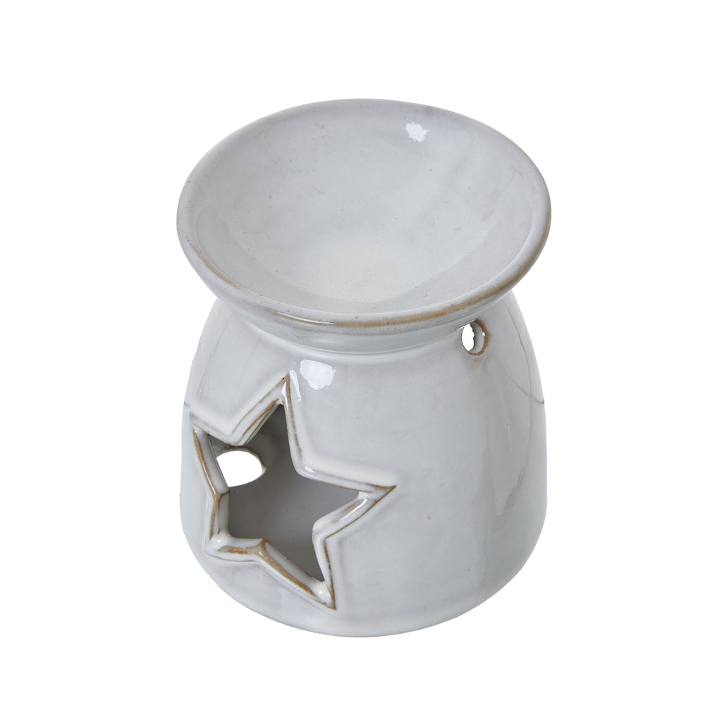 White Ceramic Star Cut-Out Wax Melt Tealight Holder, detail close-up