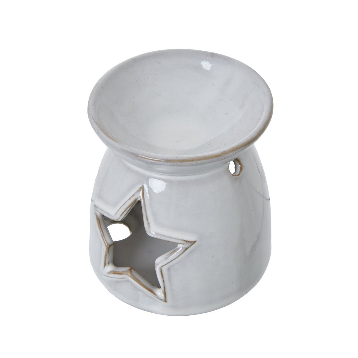 White Ceramic Star Cut-Out Wax Melt Tealight Holder, detail close-up