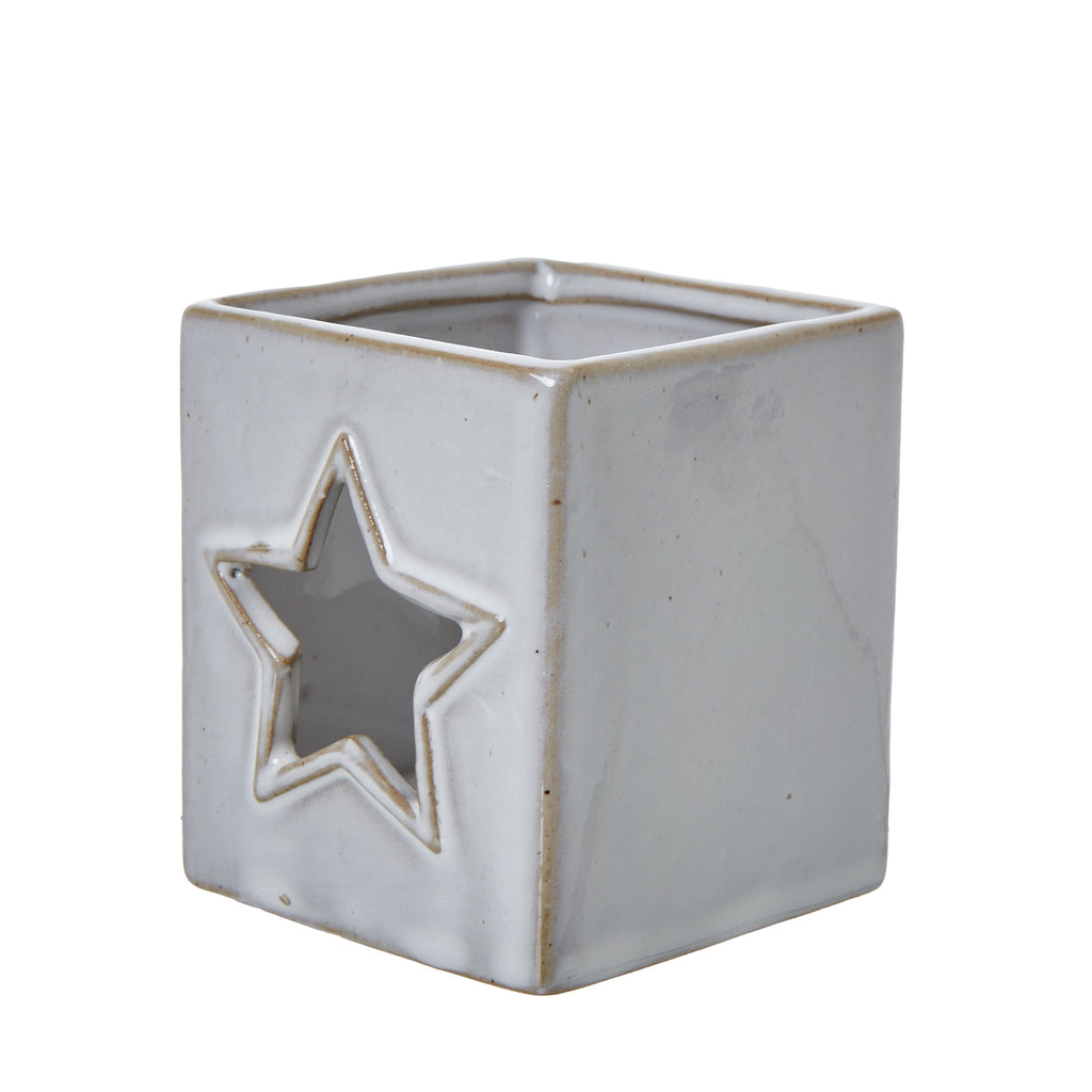 White Ceramic Star Cut-Out Square Tealight Holder, alternative angle