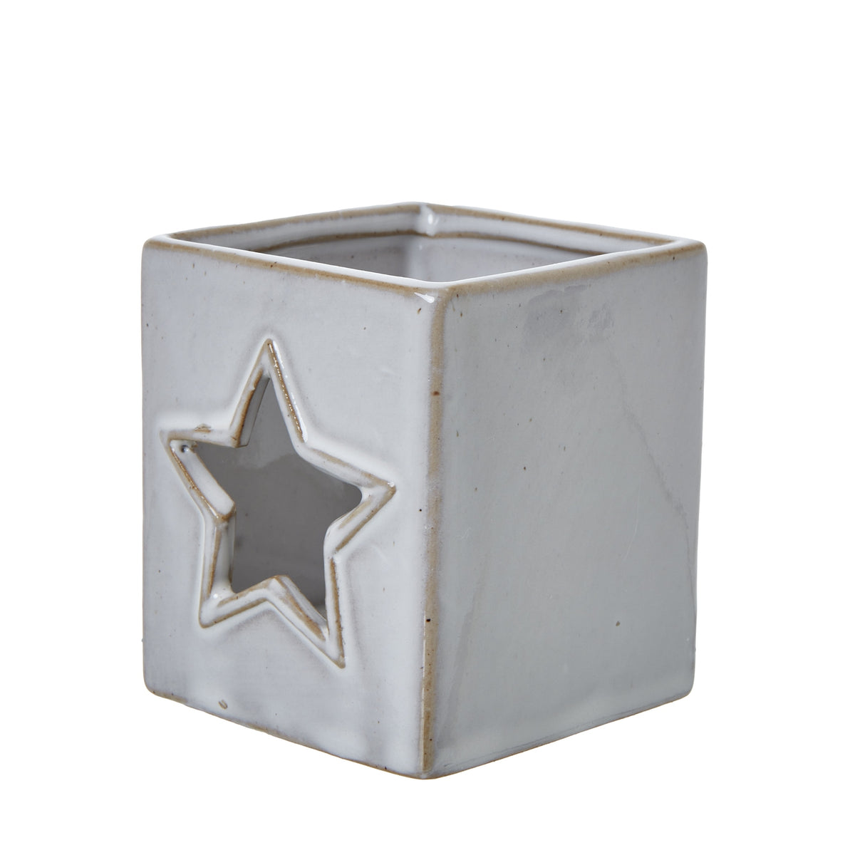 White Ceramic Star Cut-Out Square Tealight Holder, alternative angle