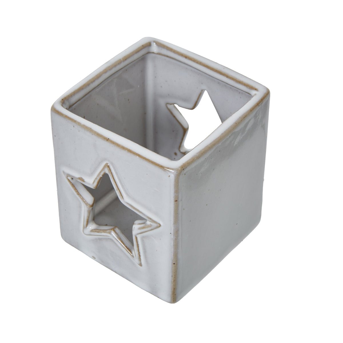 White Ceramic Star Cut-Out Square Tealight Holder, detail close-up