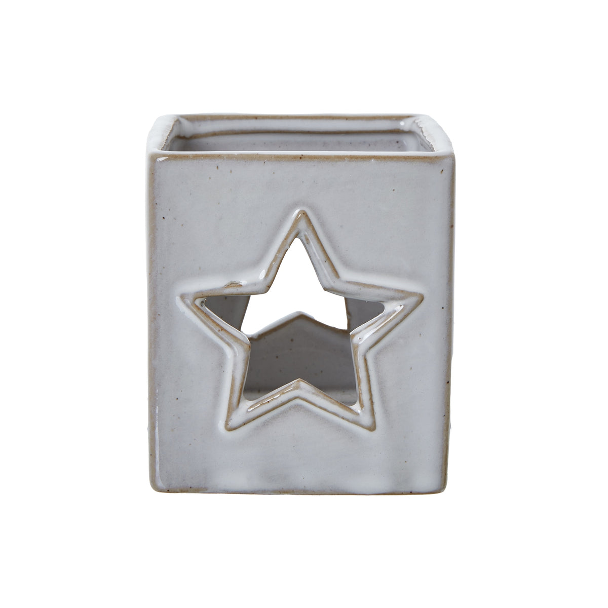 White Ceramic Star Cut-Out Square Tealight Holder, main product view