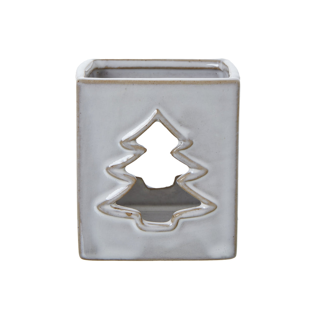 White Ceramic Tree Cut-Out Square Tealight Holder, main product view