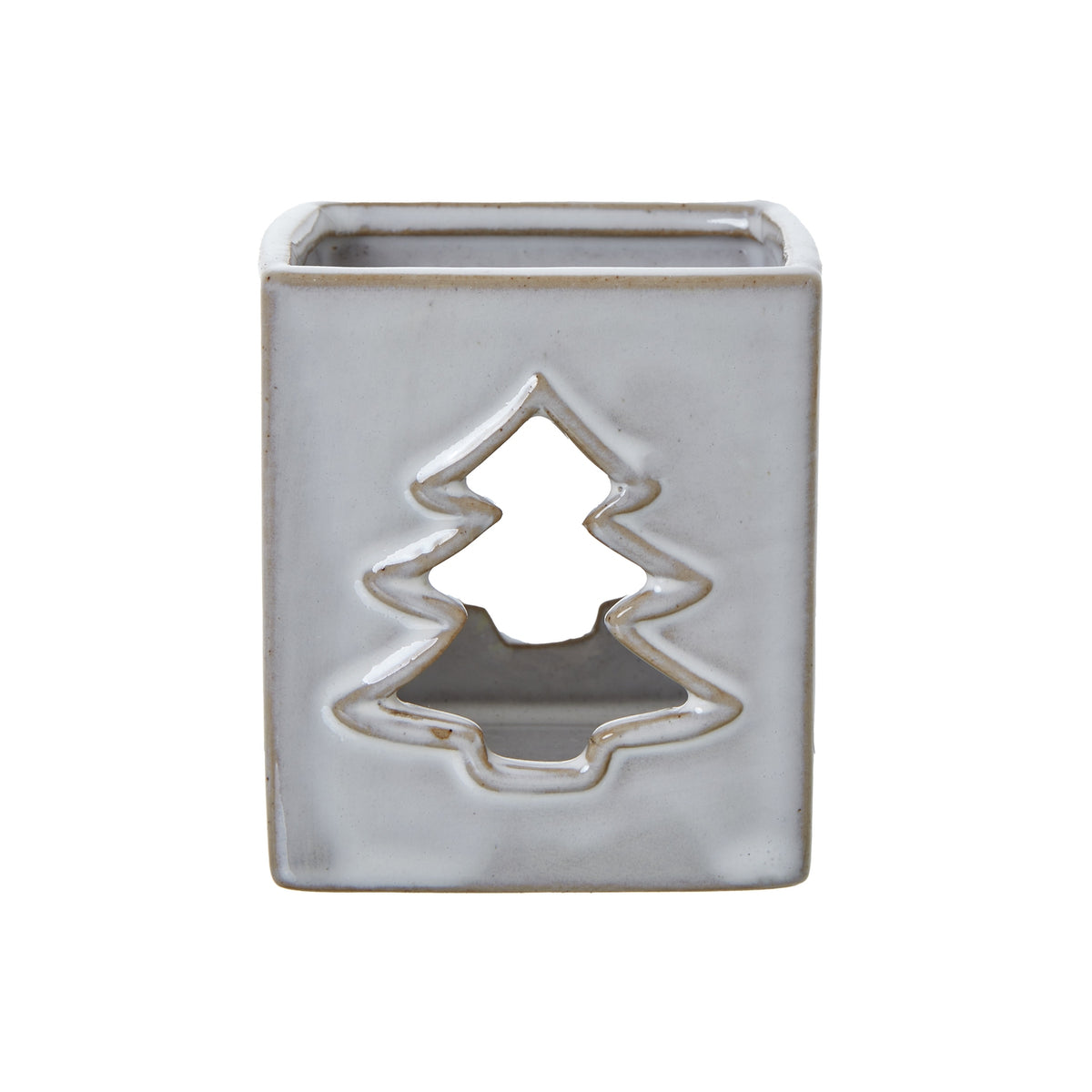 White Ceramic Tree Cut-Out Square Tealight Holder, main product view