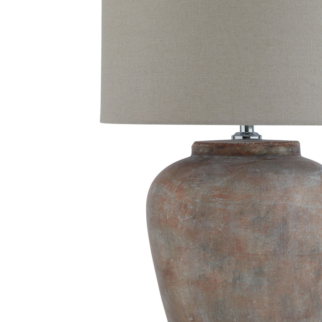 Siena Brown Table Lamp With Linen Shade — side view grey ceramic