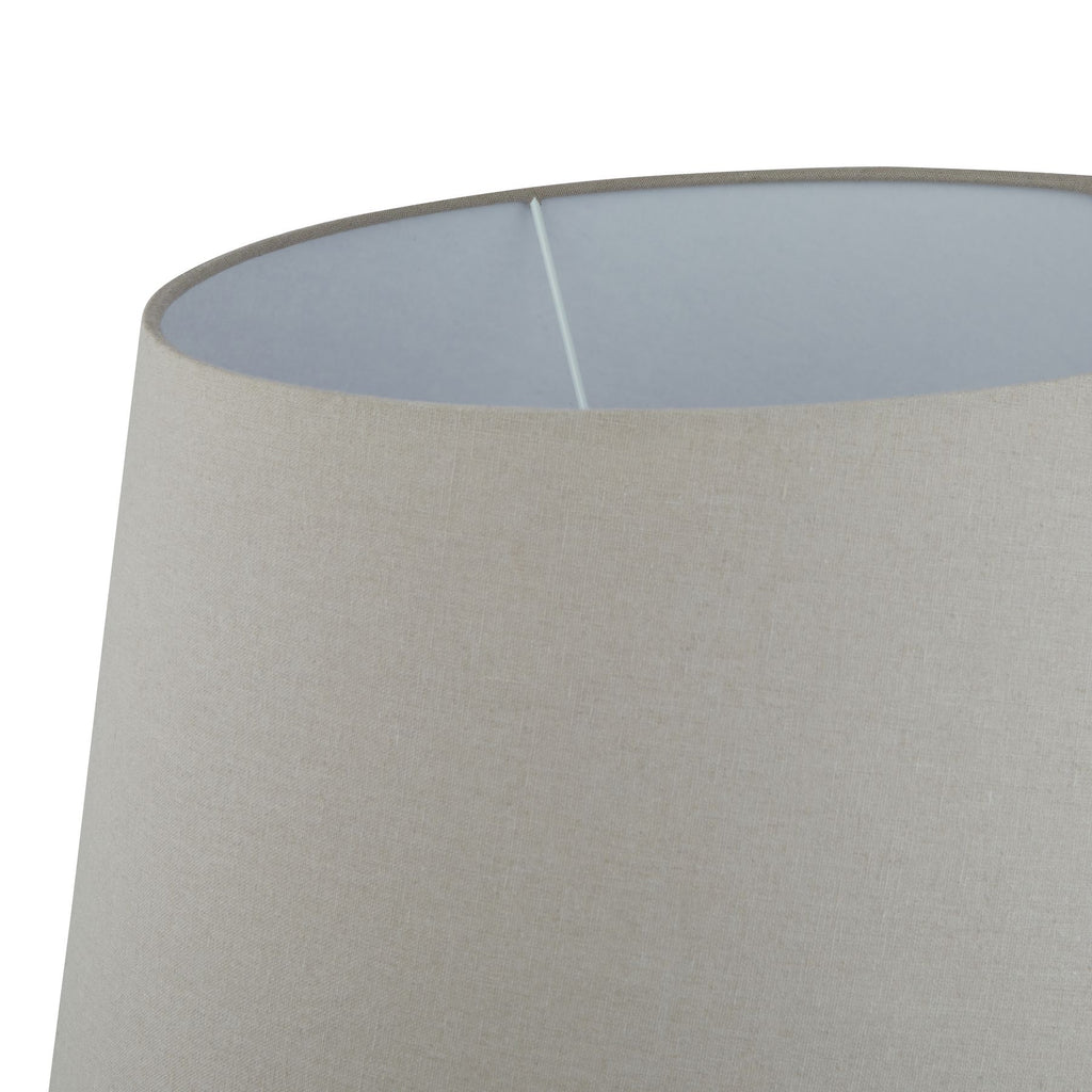 Siena Brown  Round Table Lamp With Linen Shade — detail close-up grey ceramic