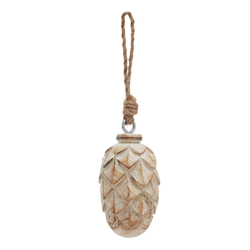 Antique White Wash Small Pine Cone Bauble, main product view