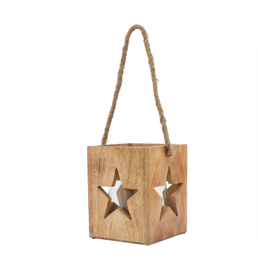 Natural Wooden Large Star Tealight Candle Holder — main product view
