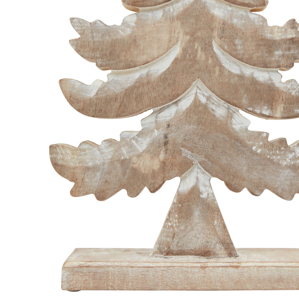 White Wash Collection Wooden Large Tiered Tree Decoration, detail close-up