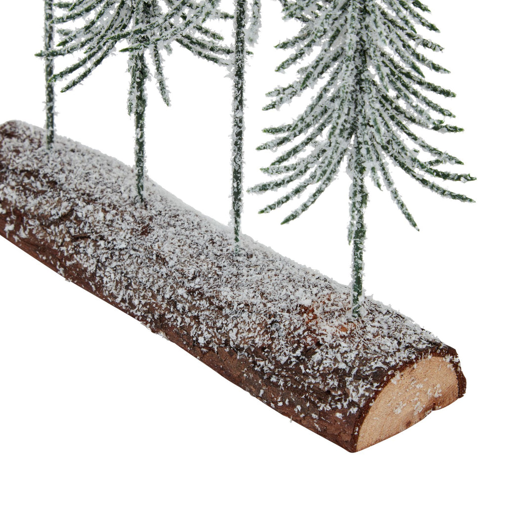 Artificial Small Snowy Spindle Tree Quad in Wood Log, detail close-up