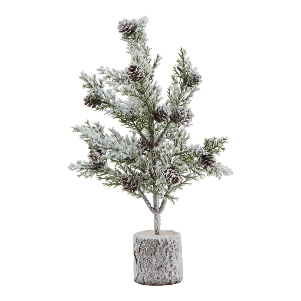 Artificial Small Snowy Fir Tree with Pinecones in Wood Log, main product view
