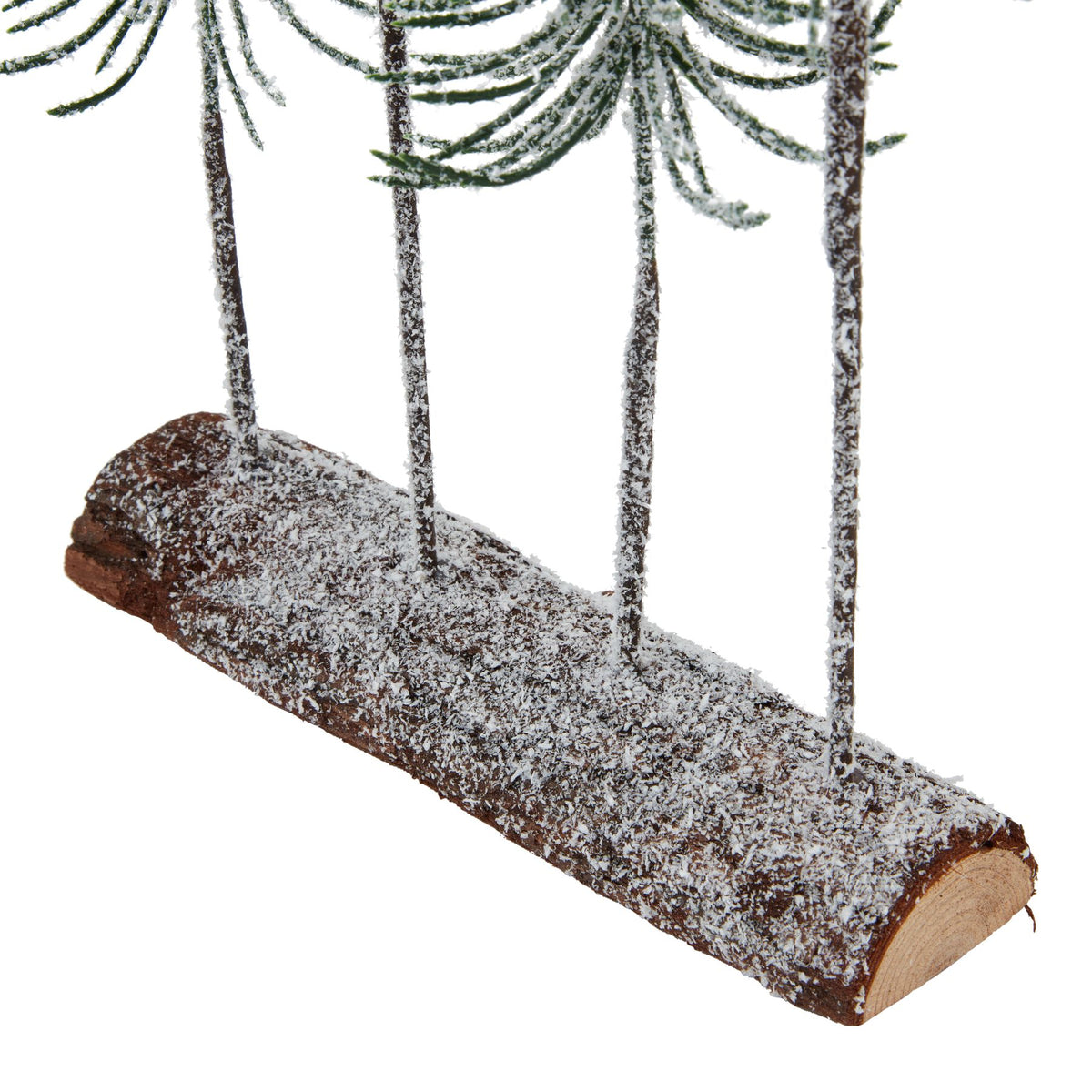 Artificial Medium Snowy Spindle Tree Quad in Wood Log, detail close-up
