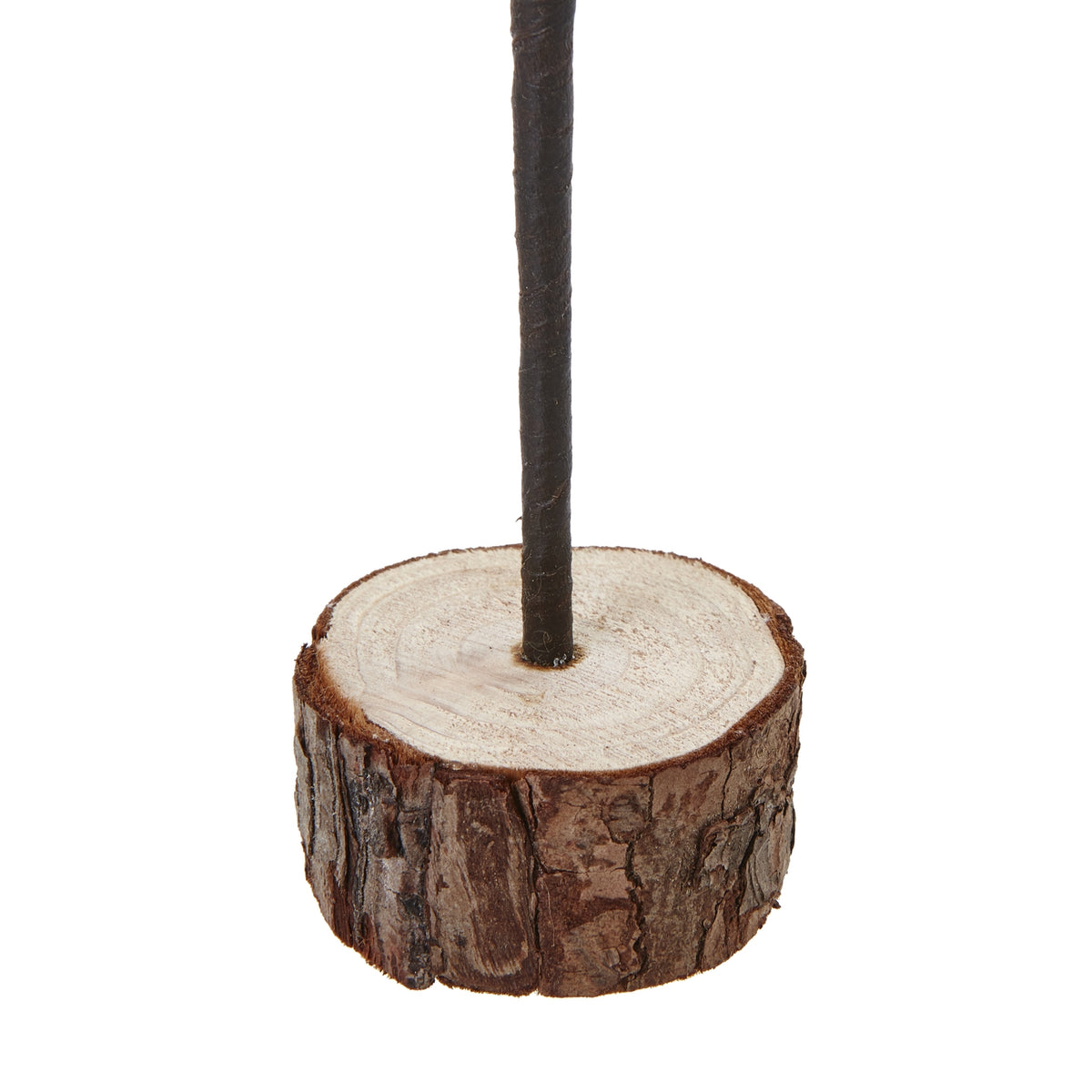 Artificial Medium Snowy Spindle Tree in Wood Log, detail close-up