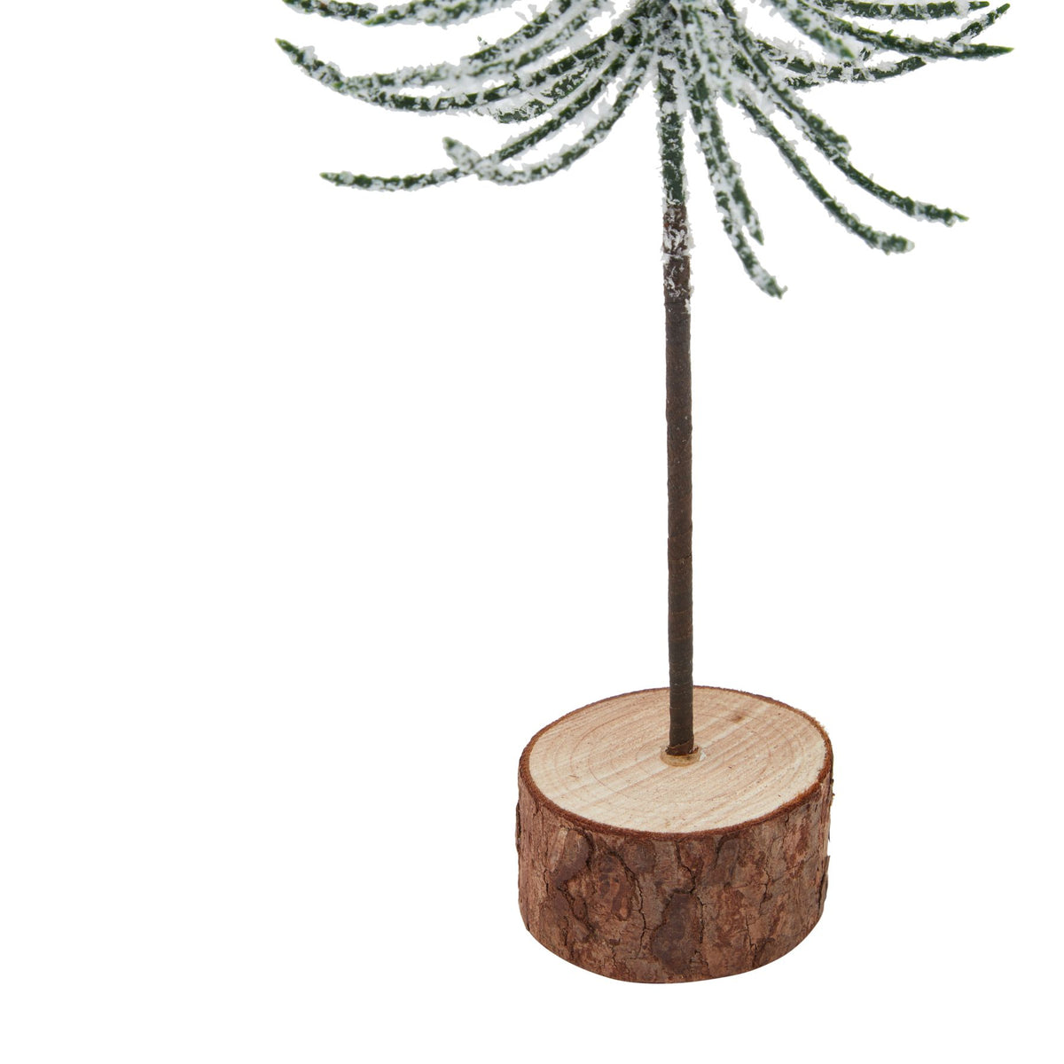 Artificial Small Snowy Spindle Tree in Wood Log, detail close-up