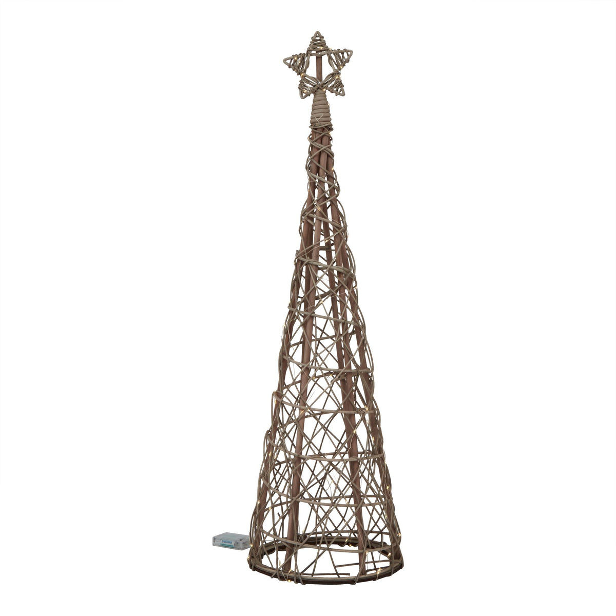 Small LED Wicker Christmas Tree With Star, side view