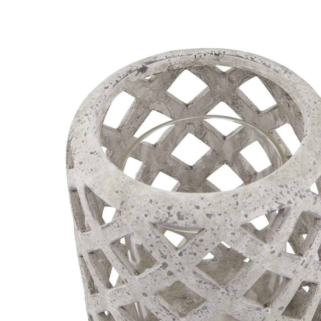 Grey Stone Effect Hurricane Lantern — side view grey ceramic