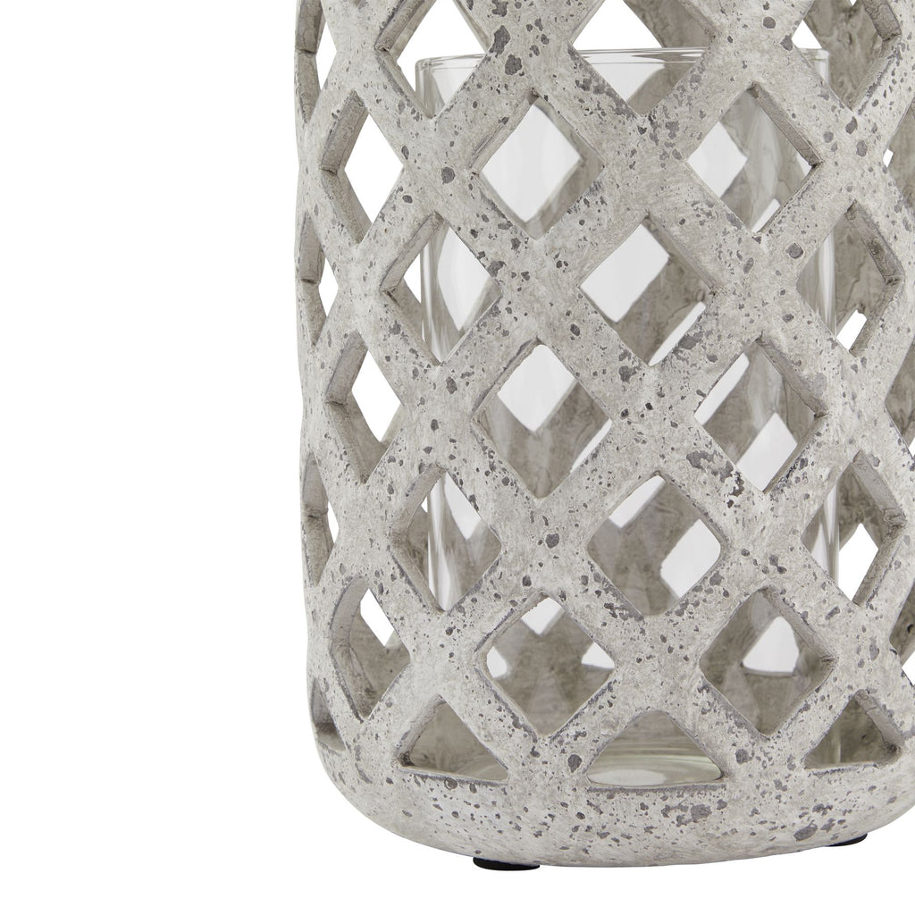 Grey Stone Effect Hurricane Lantern — detail close-up grey ceramic