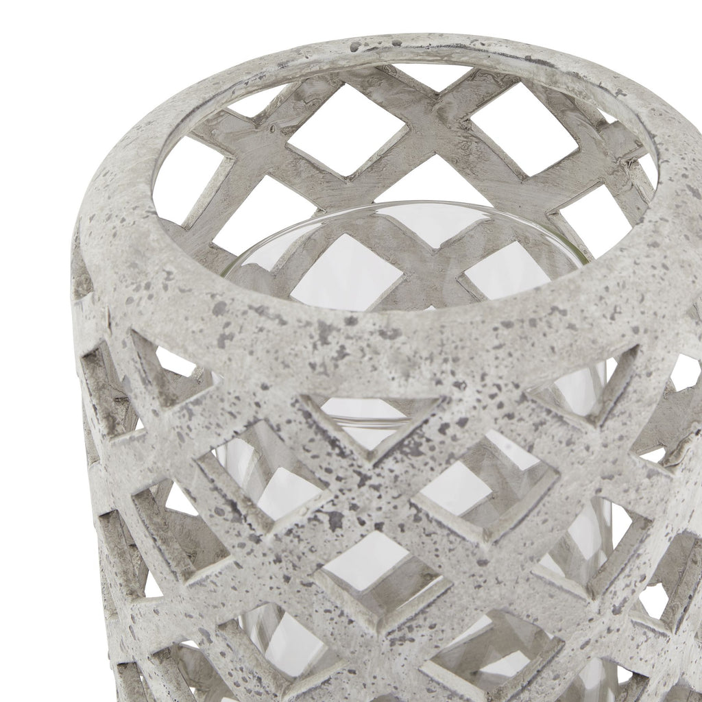 Large Grey Stone Effect Hurricane Lantern — side view grey ceramic