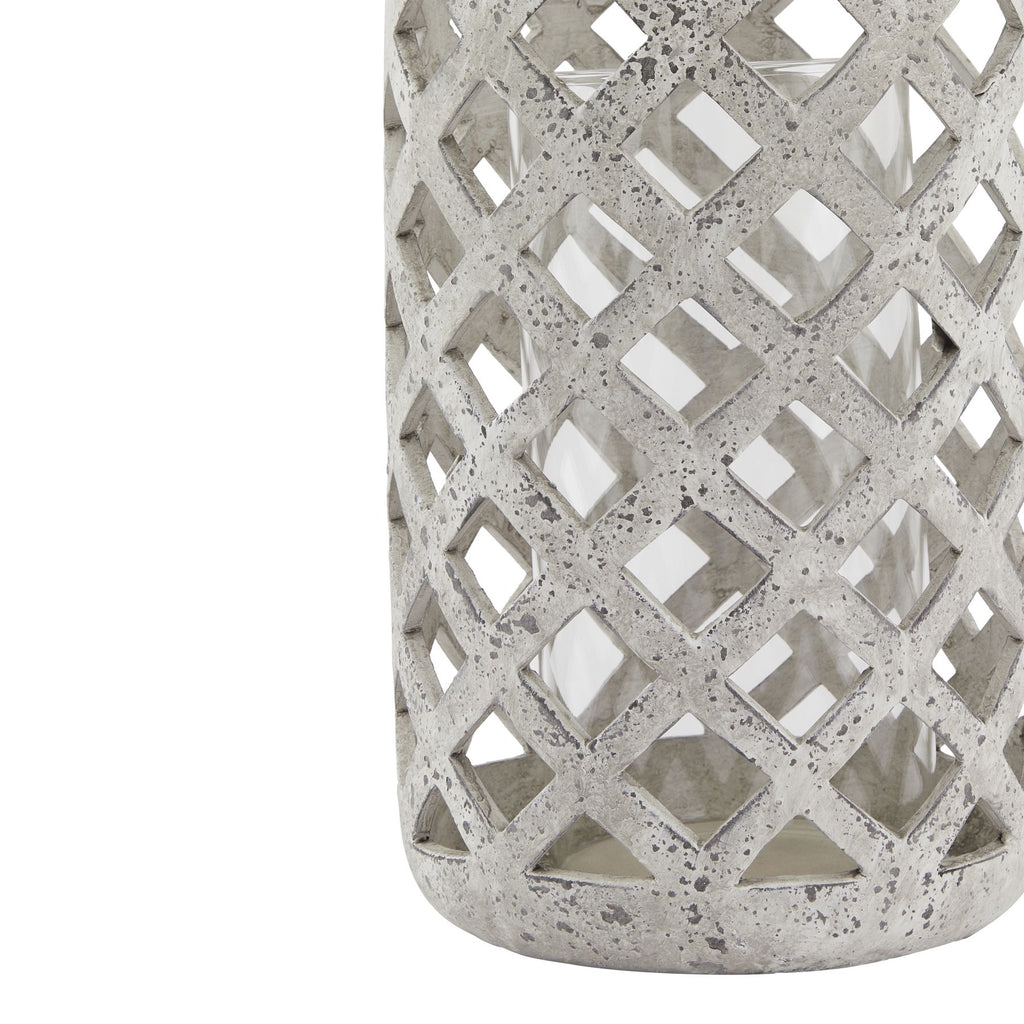 Large Grey Stone Effect Hurricane Lantern — detail close-up grey ceramic