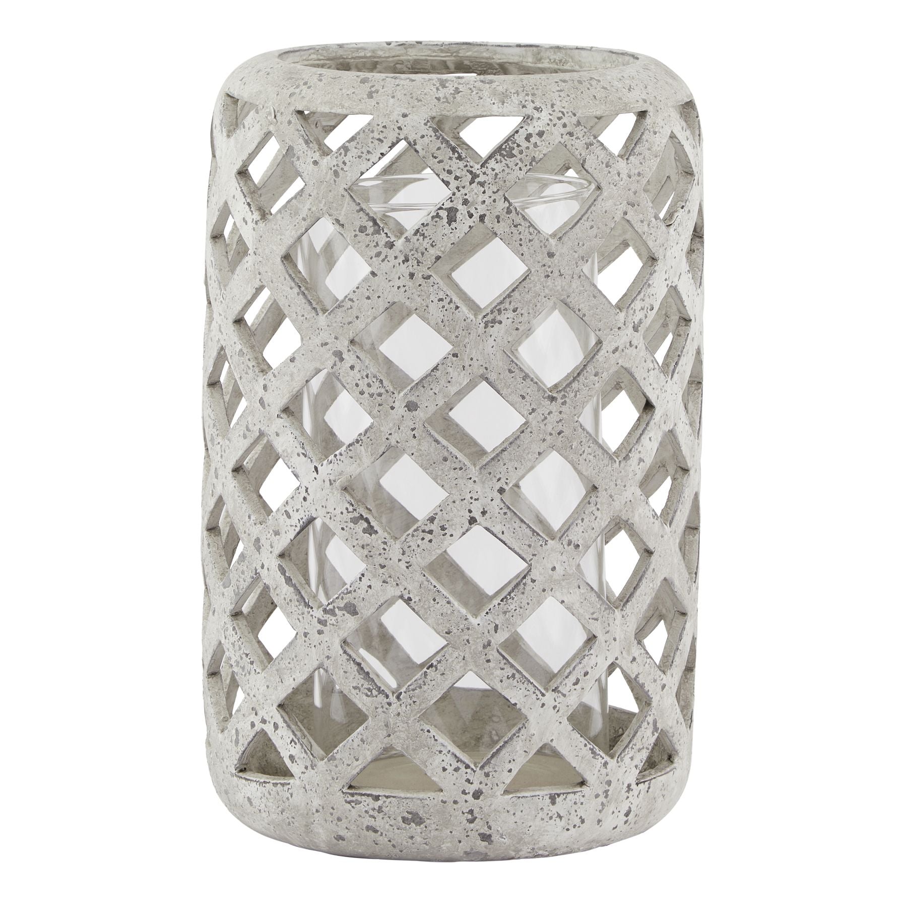 Large Grey Stone Effect Hurricane Lantern — main product view