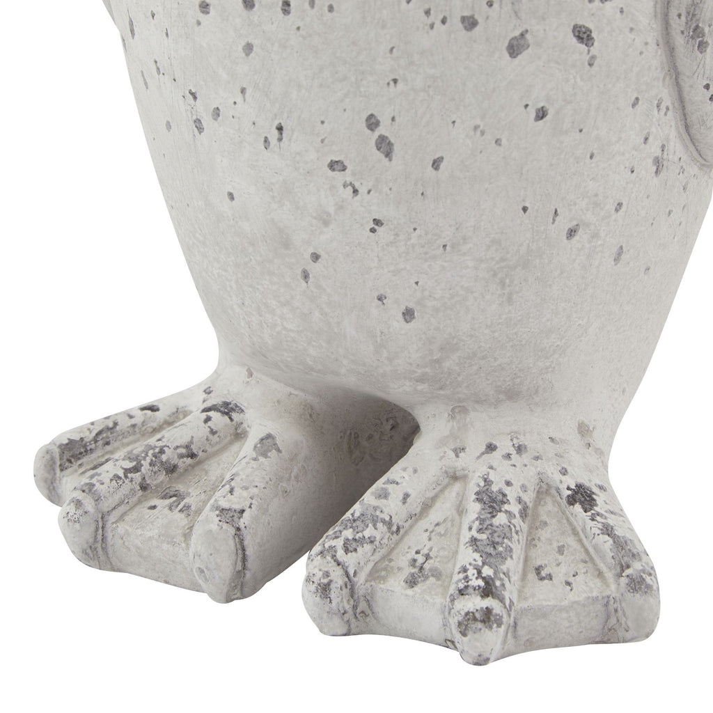 Medium Grey Stone Effect Penguin Statue, detail close-up