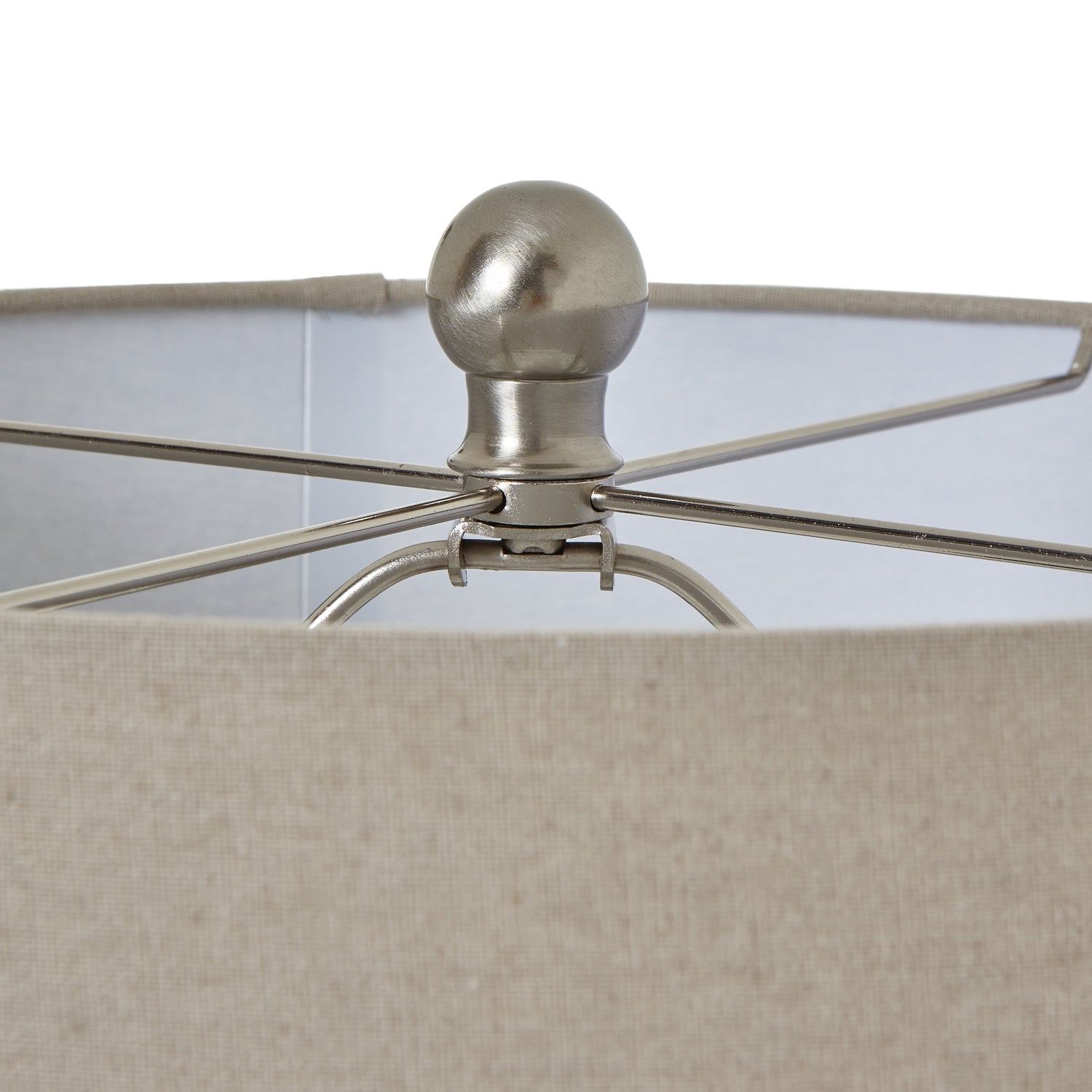 Squat White Beaded Ceramic Lamp With Linen Shade — side view white ceramic