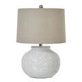 Squat White Beaded Ceramic Lamp With Linen Shade — main product view