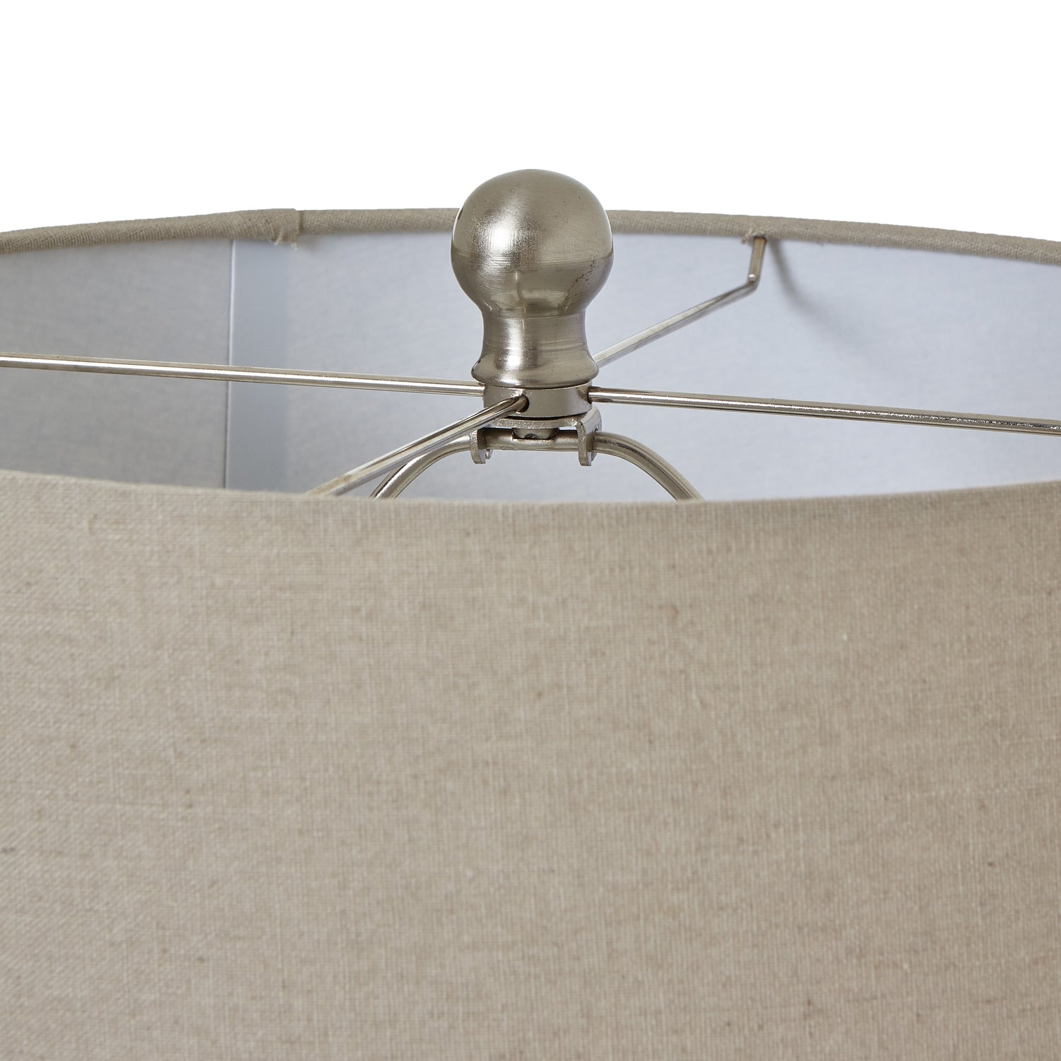 White Beaded Ceramic Lamp With Linen Shade — side view white ceramic