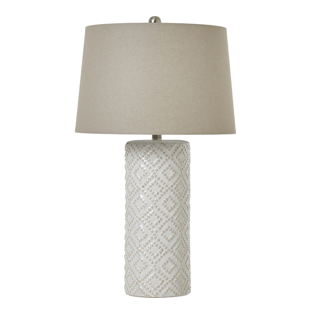 White Beaded Ceramic Lamp With Linen Shade — main product view
