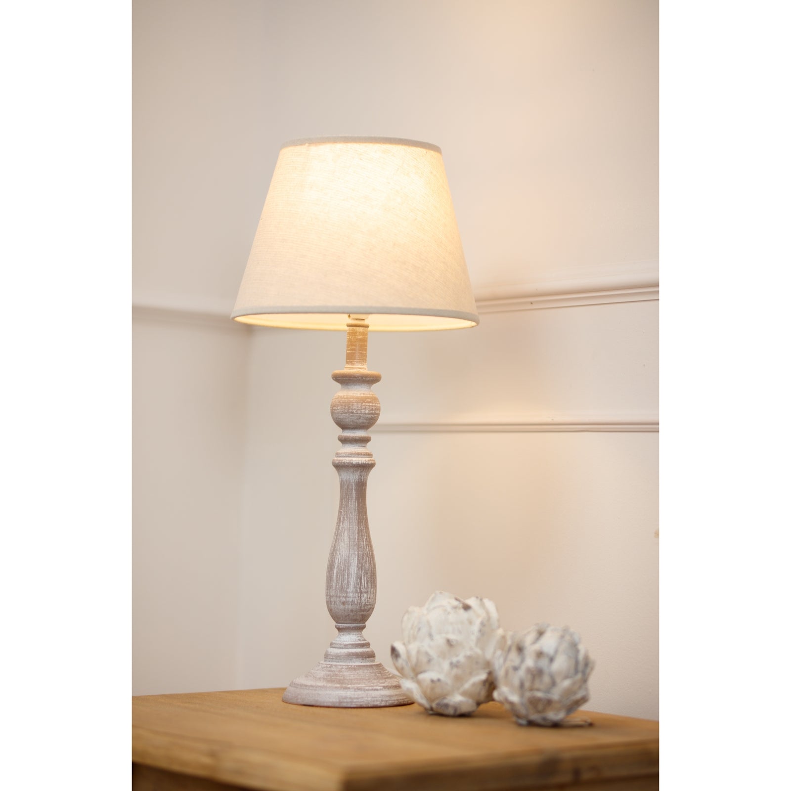 Dunum Column Table Lamp With Linen Shade — view 5 white wood