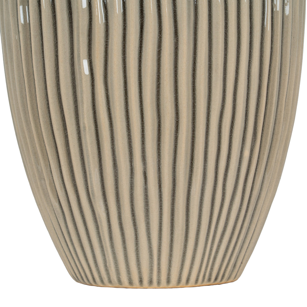 Pallida Collection Large Striped Vase — detail close-up brown ceramic